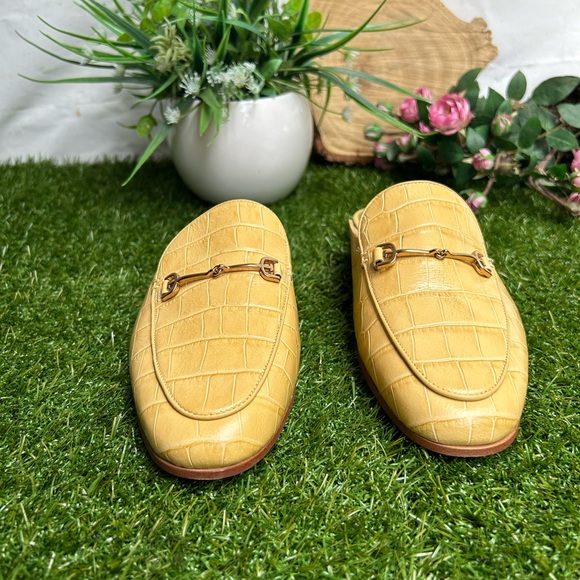Sam Edelman Linnie embellished croc-effect leather slippers size 9.5 Desert Sun - Picture 12 of 15